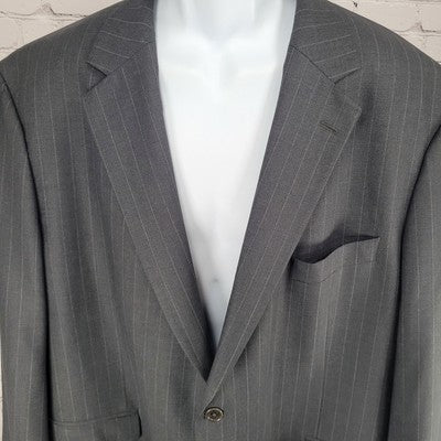 Brooks Brothers 346 Grey Wool Stretch Pinstriped 2 Button Notch Blazer Size 48R