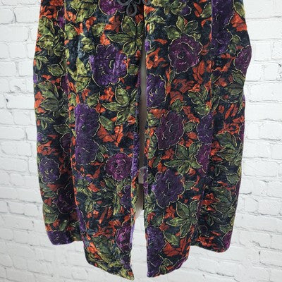 VTG Maren Multicolor Velvety Metallic Floral Toggle Vest USA Made Size Medium M