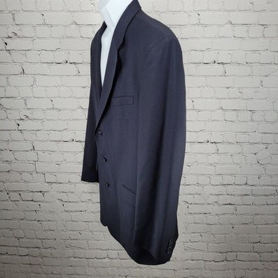 Oleg Cassini Navy 100% Wool 3 Button Ventless Notch Blazer Sport Coat 42L