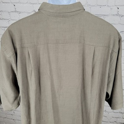 Nautica Brown Linen Blend Breathable Button Up Short Sleeve Shirt Size XL