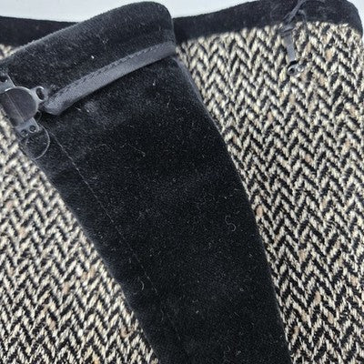 VTG Ann Taylor Black Tan Wool Silk Herringbone Velvet Trim Short Wrap Skirt 8