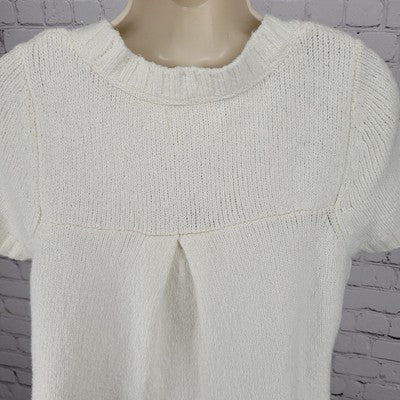 Anthropologie White Soft Cozy Chunky Knit Short Sleeve Sweater Top Size XS