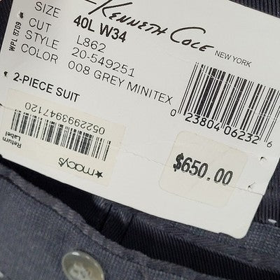 Kenneth Cole Grey Minitex Wool 2 Button Notch Blazer Sport Coat 40L MSRP $650