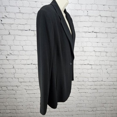 VTG Ann Taylor Black 1 Button Ventless Notch Pockets Blazer Suit Jacket USA 12