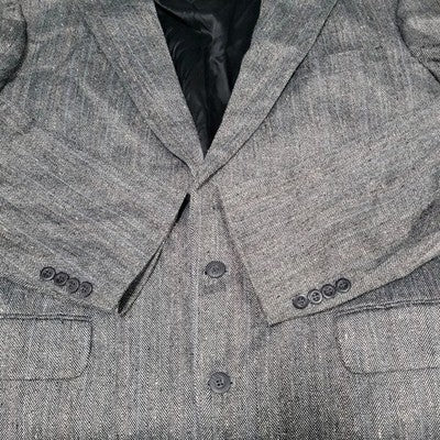 Stafford Black White Silk Wool Blend 2 Button Notch Blazer Sport Coat 44L