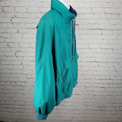 VTG McGregor Green Blue Anti Breeze Hideable Hood Zip Windbreaker Jacket 3X