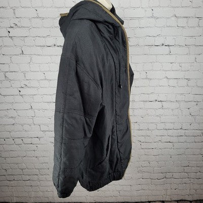 VTG UTEX 50 Black Velvety Print Trim Hooded Insulated Zip Puffer Jacket Large L