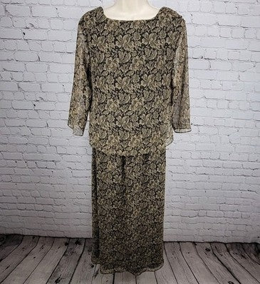 VTG Coldwater Creek Brown Black Floral Lightweight 3/4 Sleeve Dress USA Small S
