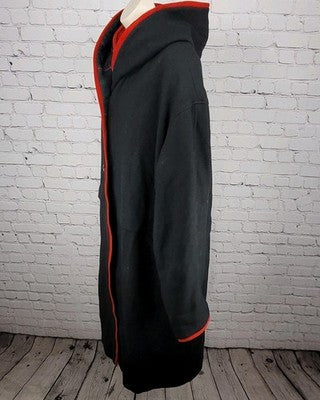 VTG Herman Kay Black Red Wool Blend Hooded Buttoned Long Heavy Over Coat 20W