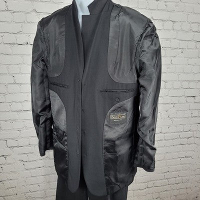 Paulo Solari Black 100% Wool Athletic Fit Full Suit Set Jacket 40L Pants 32x31