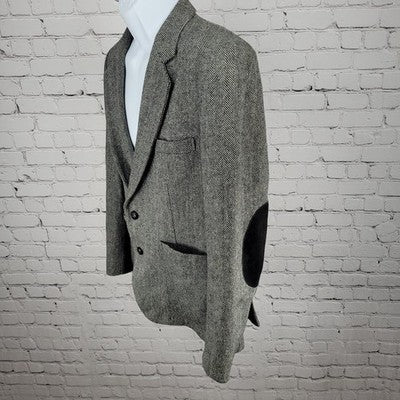 Barrage Grey Wool Linen Blend Tweed Herringbone Blazer Sport Coat Size 38R
