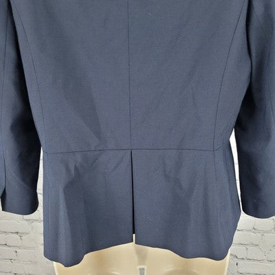 Ann Taylor Navy Stretch Buttoned 3/4 Sleeve Collarless Suit Jacket Blazer 8