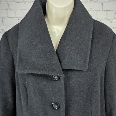 Preston & York Black Wool Blend Button Bow Collar Lined Over Coat 12 *defects