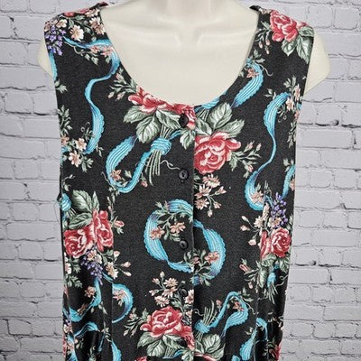 VTG Mainberry Inc Los Angeles Multicolor Floral Sleeveless Tapered Jumpsuit US L