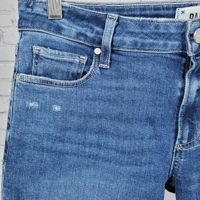 Paige Denim Blue Brigitte Distressed Mid Rise Straight Ankle Jeans 27 (29x28)