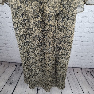 VTG Coldwater Creek Brown Black Floral Lightweight 3/4 Sleeve Dress USA Small S