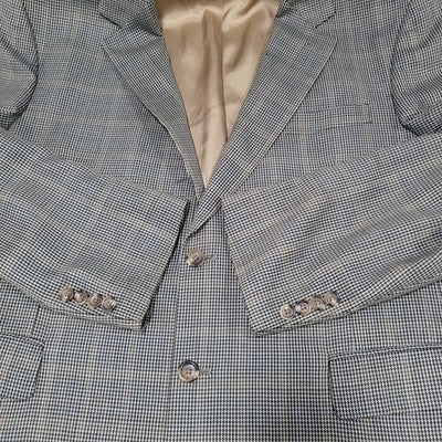 Jos A Bank Black Beige 100% Wool Houndstooth 2 Button Blazer Sport Coat 44R