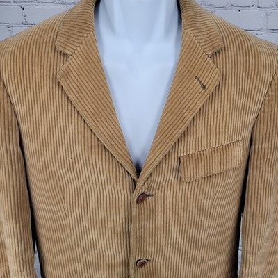 VTG Meisterklassse Tan Corduroy 3 Button Vented Blazer Sport Coat Size 38