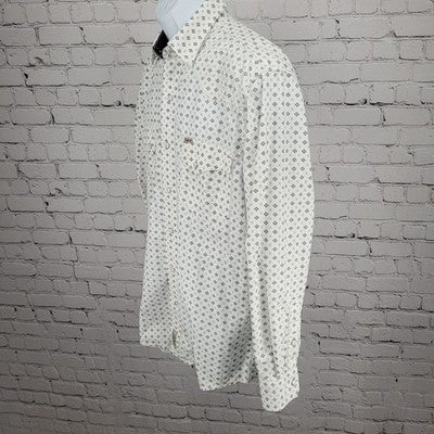 Rafter C White Black Cowboy Collection Pearl Snap Long Sleeve Shirt Medium M