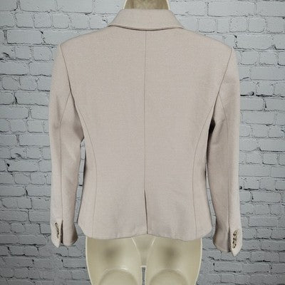 Ann Taylor Beige Herringbone 1 Button Vented Notch Stretch Blazer Suit Jacket 0