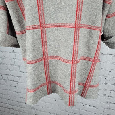 Tahari Grey Red Check 3/4 Cuffed Short Sleeve Pullover Lightweight Sweater 1X