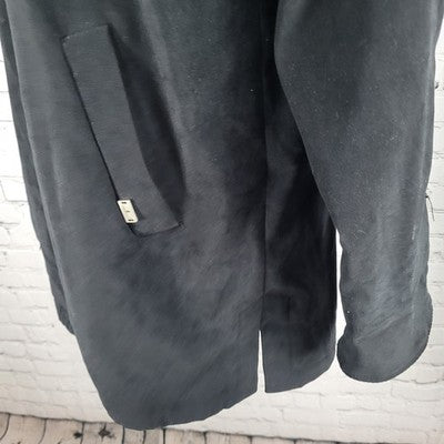 London Fog Black Microfiber Stretch Buttoned Hooded Warmer Liner Coat M Petite