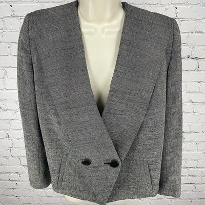 VTG Central Park International Grey Textured Double Breasted Jacket Size 8