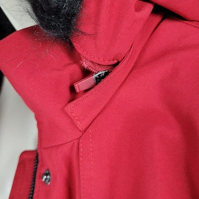 DKNY Red Faux Fur Trim Removable Hood Insulated Full Zip Jacket Medium M
