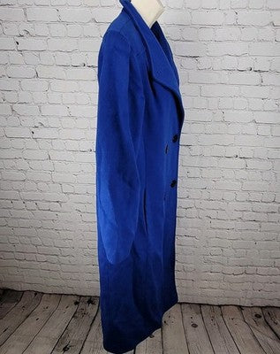 VTG KAREN Blue 100% Wool Puff Sleeve Heavyweight Lined Pea Coat USA Made Size 6