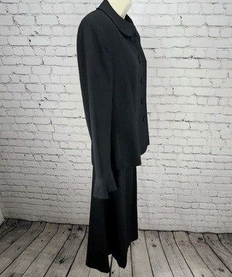 VTG Jones New York Black 100% Wool Midi Skirt Suit 2 Piece Set USA 10/12