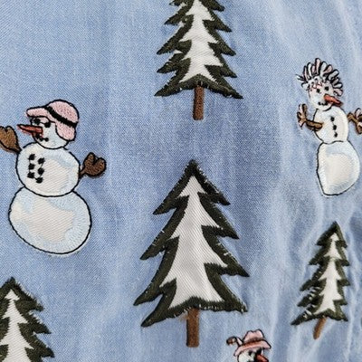 VTG Falls Creek Blue Snowman Embroidered Button Up Long Sleeve Shirt Top Medium
