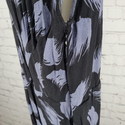Leith Black Blue Print Plunge Tapered Leg Pockets 1 Piece Boho Outfit Jumper 1X