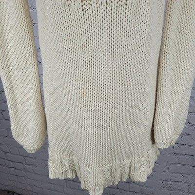 VTG Old Navy Ivory Wool Blend Chunky Open Knit Long Sleeve Sweater Short Dress S