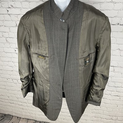 Hart Schaffner Marx Grey Brown Check 2 Button Blazer Coat USA Made Size 44L