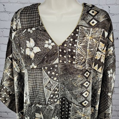Sante Classics Brown Floral Satin Gold Trim Neck Pakistan Made Kaftan One Size