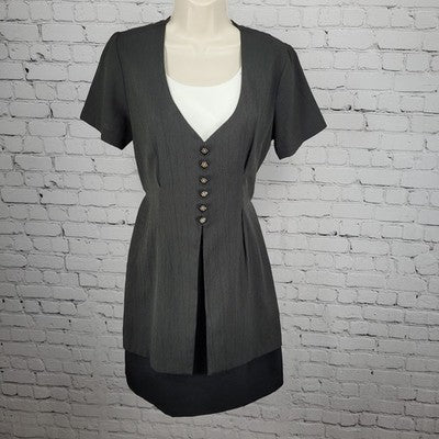 VTG Lisa Jo Dark Green Short Sleeve Tie Back Gold Buttoned Dress Small S