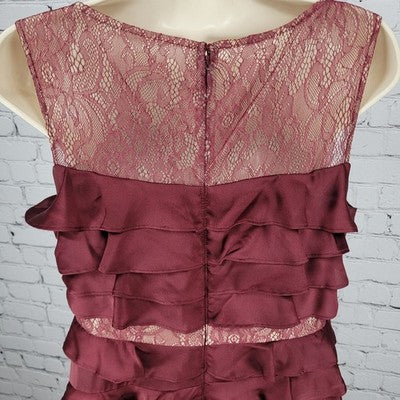 Adrianna Papell Deep Red Lace Layered Sleeveless Maxi Bridesmaid Dress Size 10
