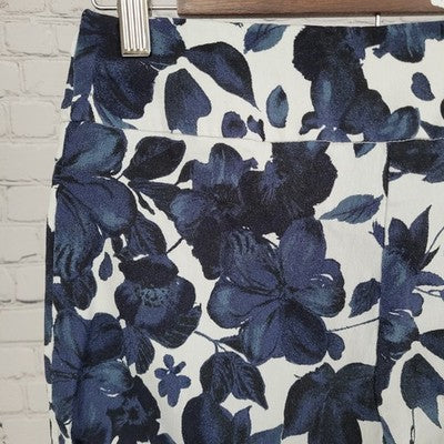 Joseph Ribkoff Blue Floral Lightweight Stretch Mid Rise Pants Size 8 (26x36)
