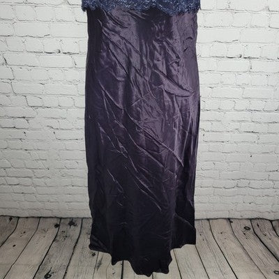 VTG Steppin Out Purple Satin Blue Lace Overlay Dress USA Made Size 3/4