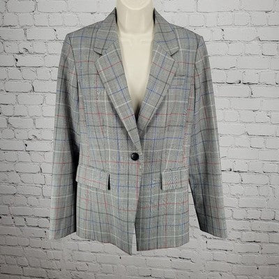Lewit Grey Wool Stretch Glen Check 1 Button Vented Notch Blazer Suit Jacket 8