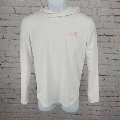 Yeti White Pink Logo Hooded Light Long Sleeve Pullover Activewear Stretch Top XS