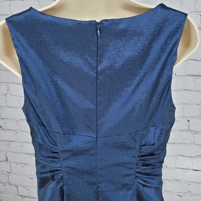 Adrianna Papell Blue Sheen Sleeveless Ruched Waist Stretch Sheath Short Dress 8