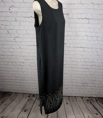 VTG Courtenay Black Sleeveless Wheat Grass Side Slits Unlined Shift Dress 14
