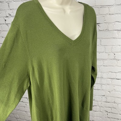 NWD Westbound Green Knit Ribbed Pullover V Neck Stretch Sweater Size 2X