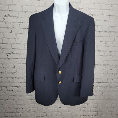 VTG Evan Picone Navy Gold Button Vented Notch Blazer Sport Coat USA 44R