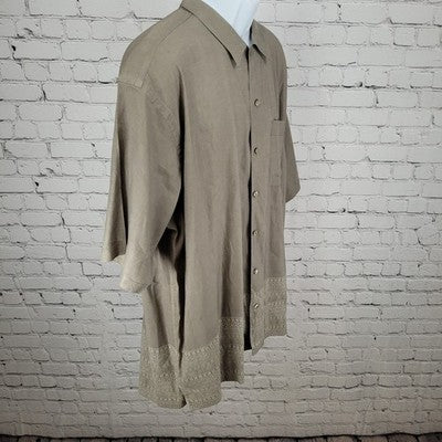 Nautica Brown Linen Blend Breathable Button Up Short Sleeve Shirt Size XL