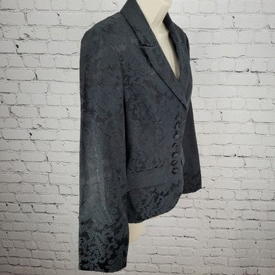 Geoffrey Beene Sport Black Damask Floral Buttoned Notch Blazer Jacket Size 10