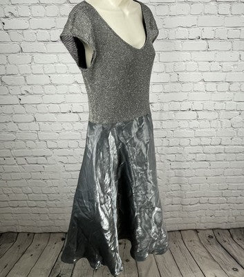 JS Collections Grey Metallic Fit & Flare Short Sleeve Prom Evening Dress Size 12