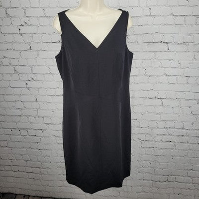 Ann Taylor Black Sleeveless Stretch Lined Back Slit Knee Length Sheath Dress 12
