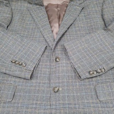 Jos A Bank Tan Silk & Wool Blend Houndstooth Notch Blazer Sport Coat Size 46R